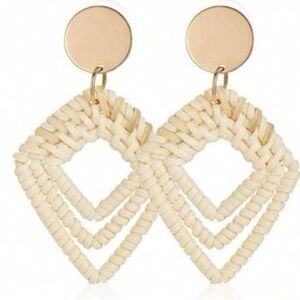 3/$20 Costa Rica Boho rattan drop earrings - summer, beach, vacation earrings